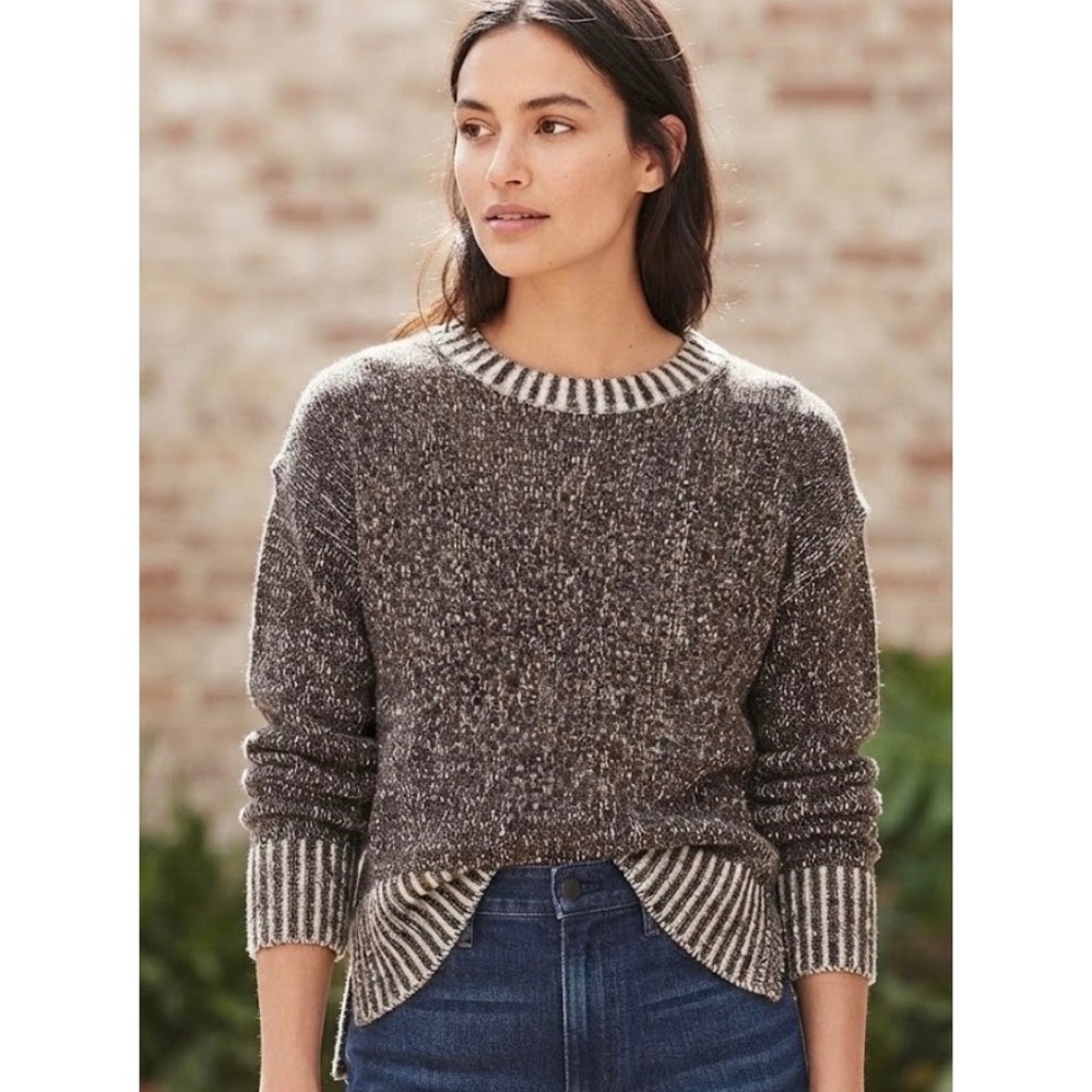 J.Crew Re-Imagined Cotton Linen Marled Ribbed Sweater Brown Women M